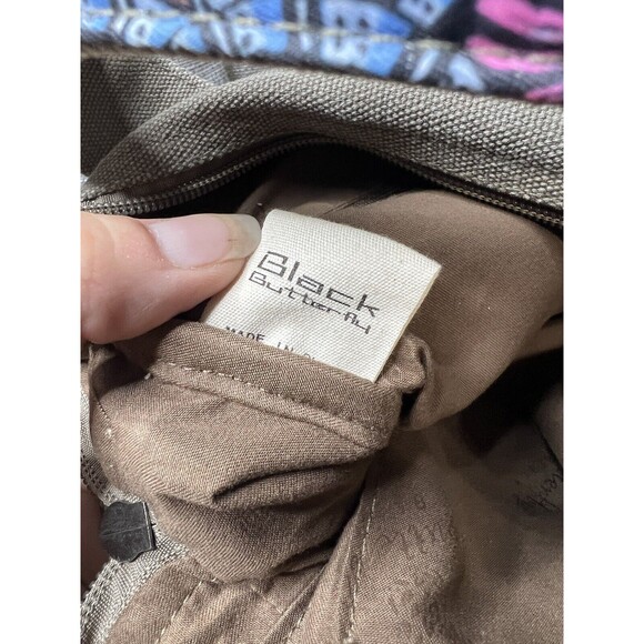 Black Butterfly Canvas Crossbody Handbag Satchel Bag Bohemian Floral Print Boho - Picture 13 of 14